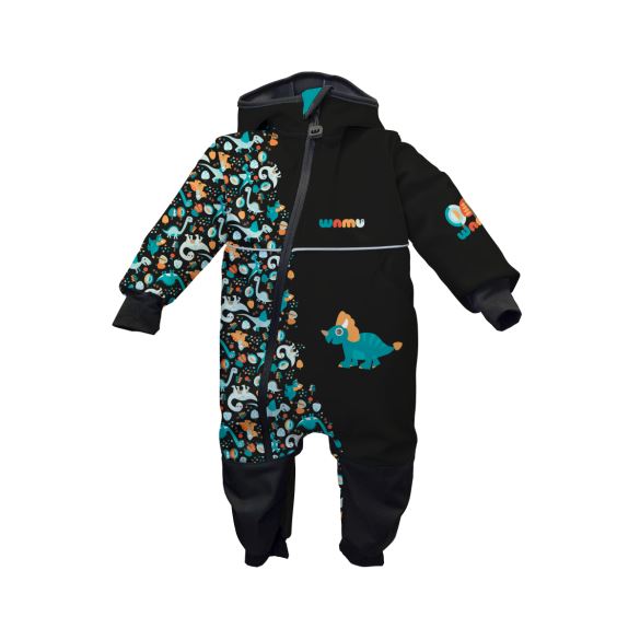 Kids Softshell Overall, DINOS, Dark Brown