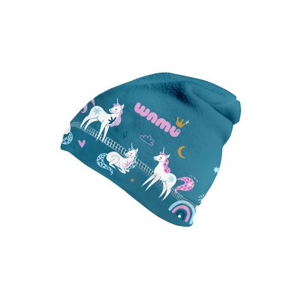 Kids Fleece Beanie Hat, UNICORNS, Teal